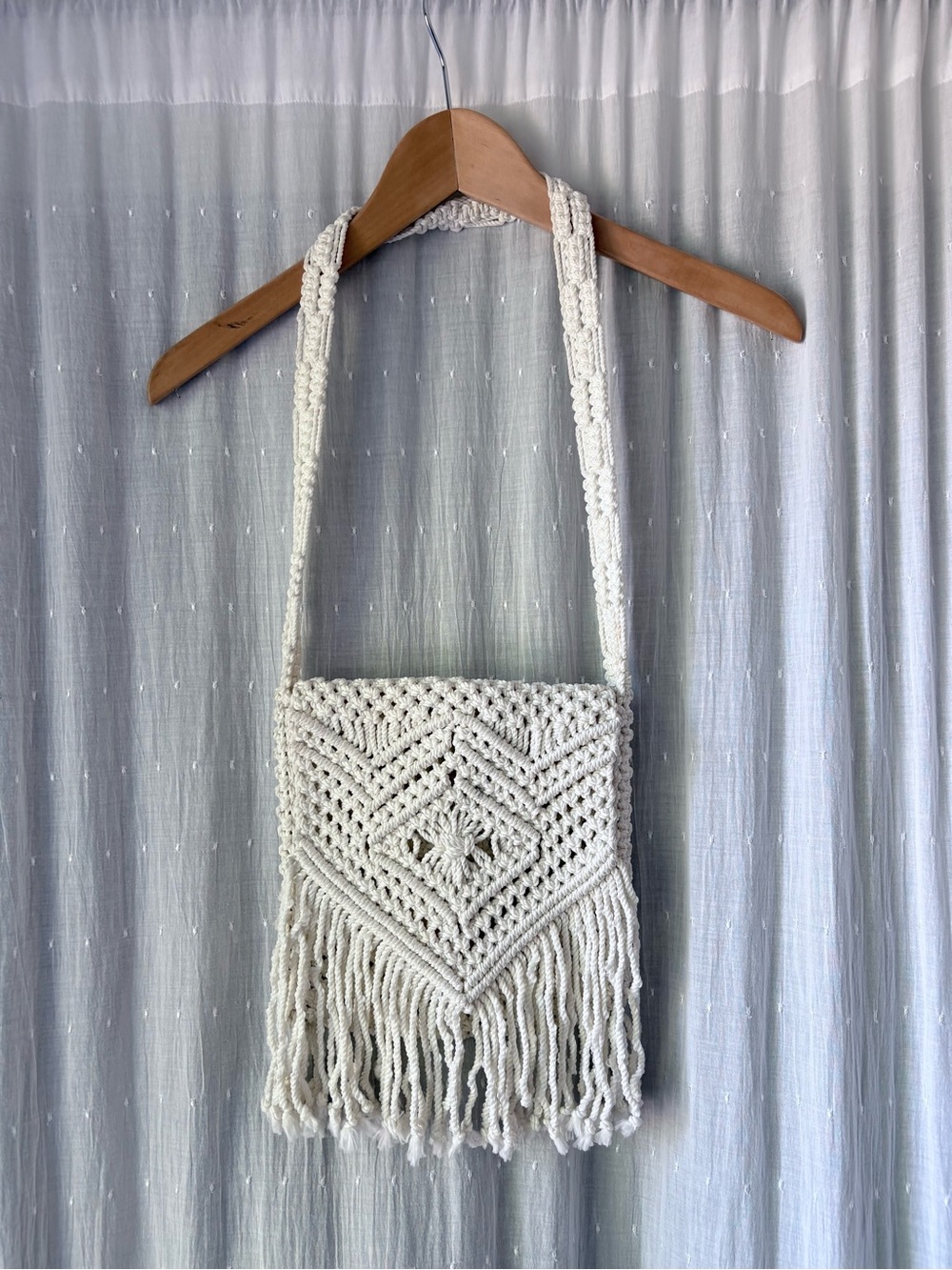 Macramé Fringe Crossbody Bag in Cream
